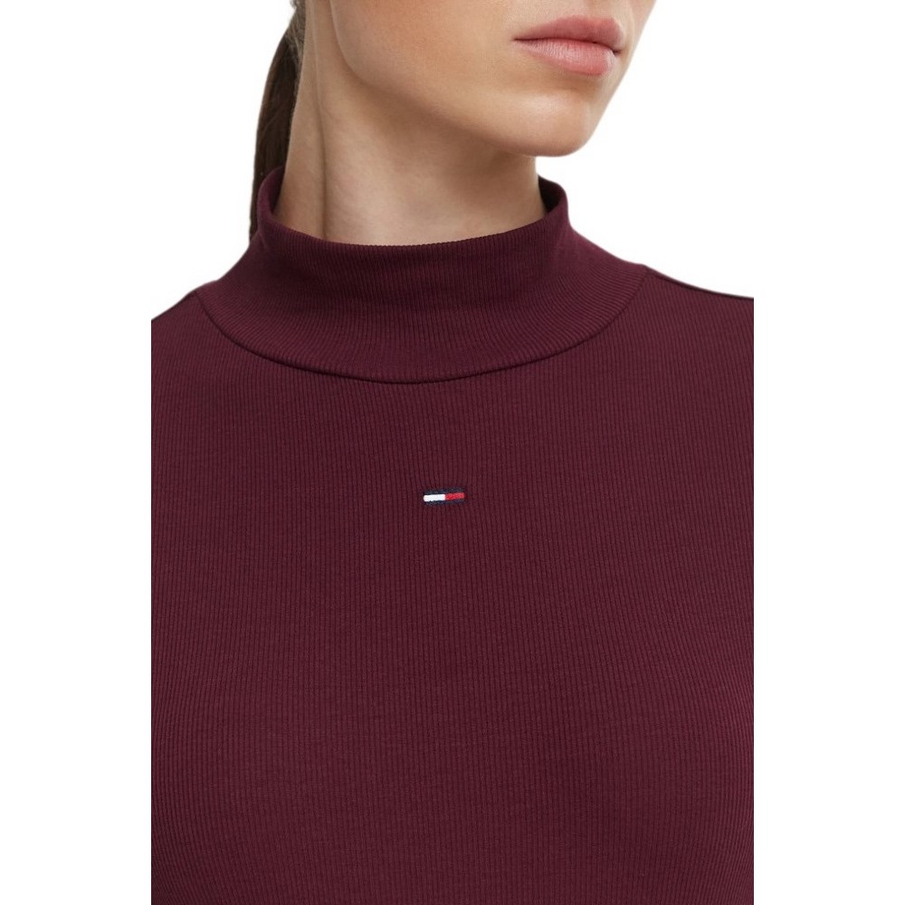 TOMMY JEANS ESSENTIAL MOCK NECK ΜΠΛΟΥΖΑ ΜΑΚΡΥΜΑΝΙΚΗ ΓΥΝΑΙΚΕΙΑ PLUM