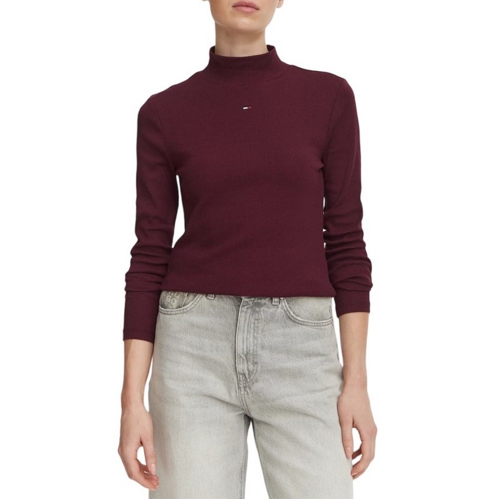 TOMMY JEANS ESSENTIAL MOCK NECK ΜΠΛΟΥΖΑ ΜΑΚΡΥΜΑΝΙΚΗ ΓΥΝΑΙΚΕΙΑ PLUM