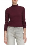 TOMMY JEANS ESSENTIAL MOCK NECK ΜΠΛΟΥΖΑ ΜΑΚΡΥΜΑΝΙΚΗ ΓΥΝΑΙΚΕΙΑ PLUM