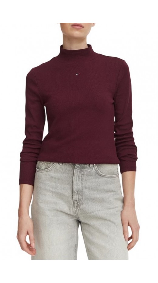 TOMMY JEANS ESSENTIAL MOCK NECK ΜΠΛΟΥΖΑ ΜΑΚΡΥΜΑΝΙΚΗ ΓΥΝΑΙΚΕΙΑ PLUM