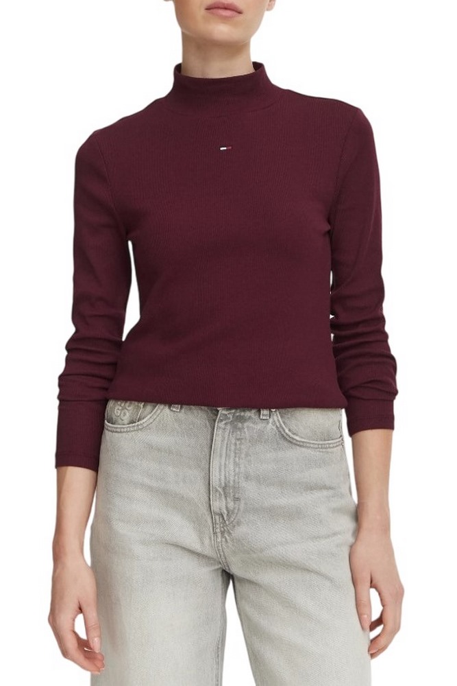 TOMMY JEANS ESSENTIAL MOCK NECK ΜΠΛΟΥΖΑ ΜΑΚΡΥΜΑΝΙΚΗ ΓΥΝΑΙΚΕΙΑ PLUM