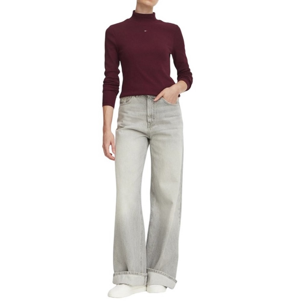 TOMMY JEANS ESSENTIAL MOCK NECK ΜΠΛΟΥΖΑ ΜΑΚΡΥΜΑΝΙΚΗ ΓΥΝΑΙΚΕΙΑ PLUM