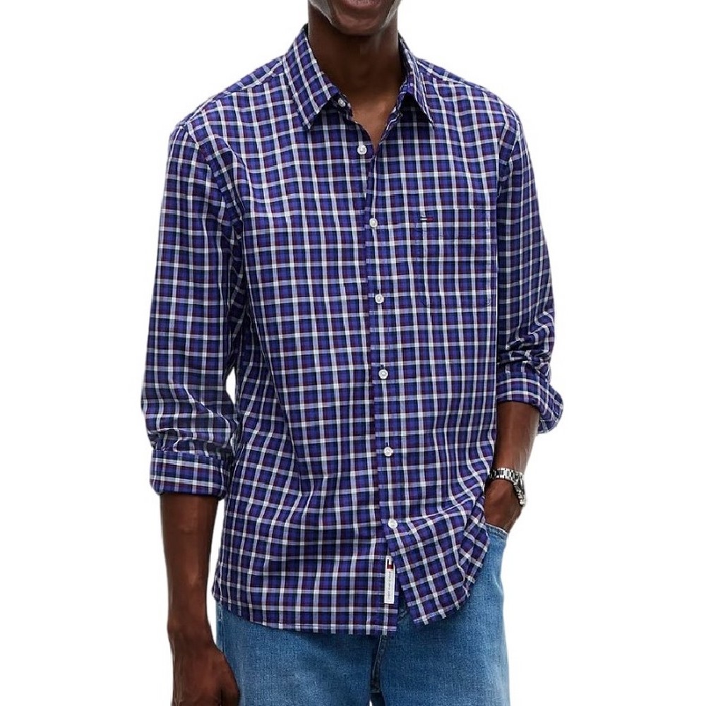 TOMMY JEANS REG POPLIN PATTERN SHIRT ΠΟΥΚΑΜΙΣΟ ΑΝΔΡΙΚΟ DARK BLUE