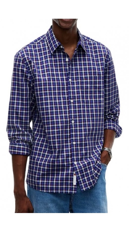 TOMMY JEANS REG POPLIN PATTERN SHIRT ΠΟΥΚΑΜΙΣΟ ΑΝΔΡΙΚΟ DARK BLUE
