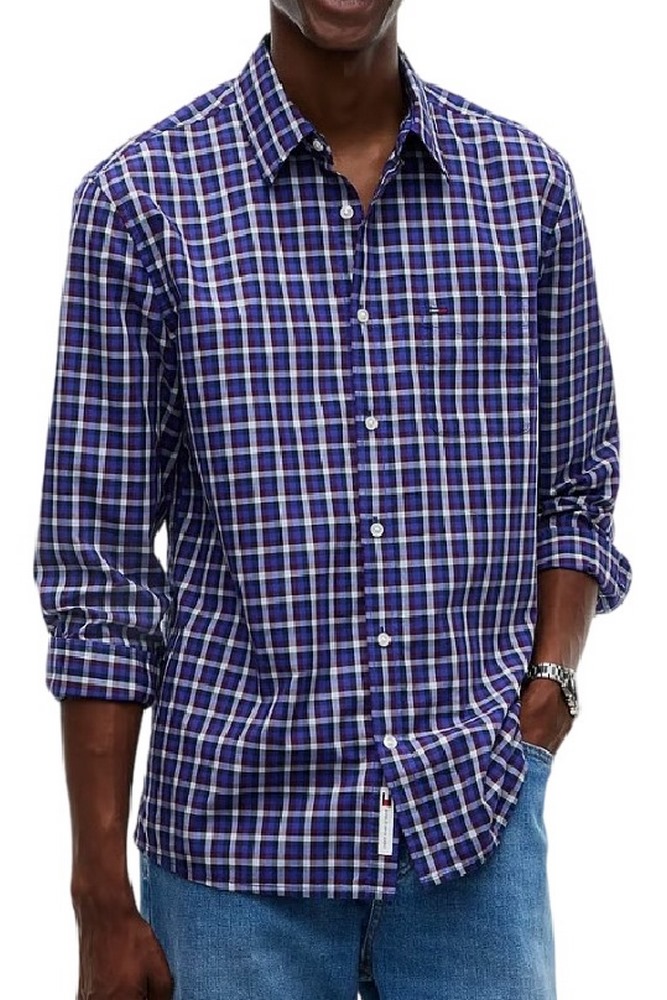 TOMMY JEANS REG POPLIN PATTERN SHIRT ΠΟΥΚΑΜΙΣΟ ΑΝΔΡΙΚΟ DARK BLUE