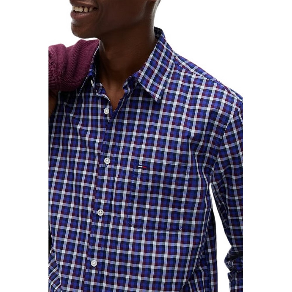 TOMMY JEANS REG POPLIN PATTERN SHIRT ΠΟΥΚΑΜΙΣΟ ΑΝΔΡΙΚΟ DARK BLUE