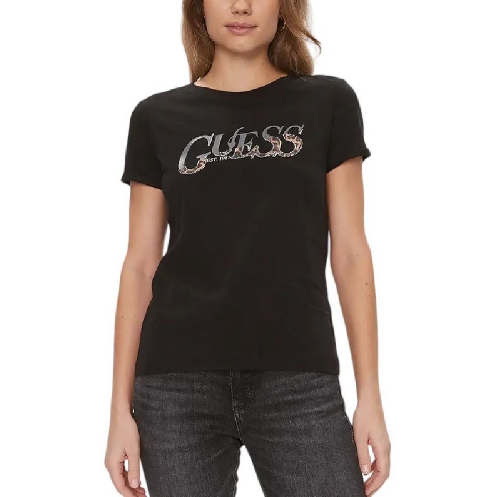 GUESS LEO T-SHIRT ΜΠΛΟΥΖΑ  ΓΥΝΑΙΚΕΙΑ BLACK