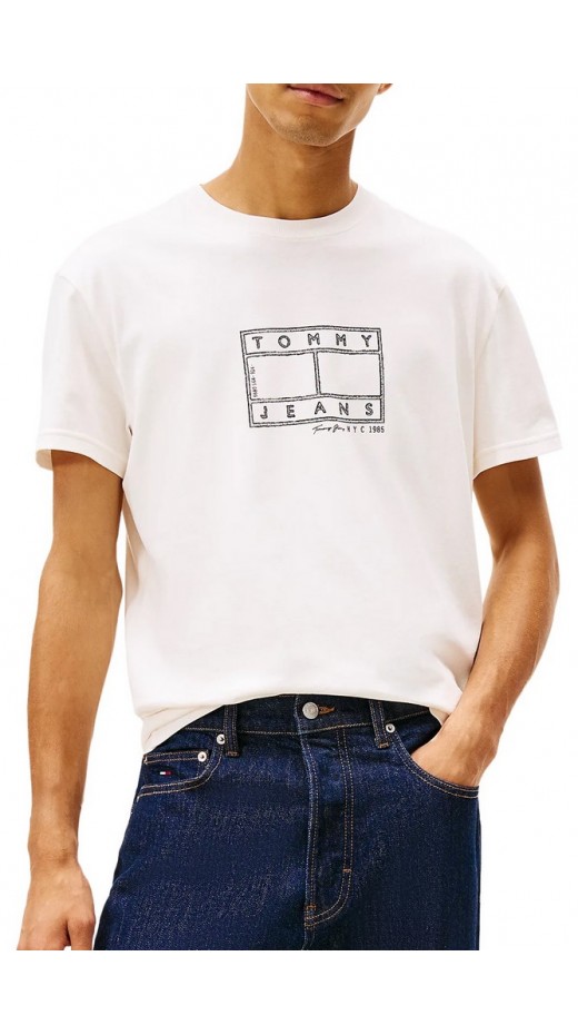 TOMMY JEANS REG CENTER FLAG SS TEE T-SHIRT ΜΠΛΟΥΖΑ ΑΝΔΡΙΚΗ OFF WHITE