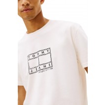 TOMMY JEANS REG CENTER FLAG SS TEE T-SHIRT ΜΠΛΟΥΖΑ ΑΝΔΡΙΚΗ OFF WHITE