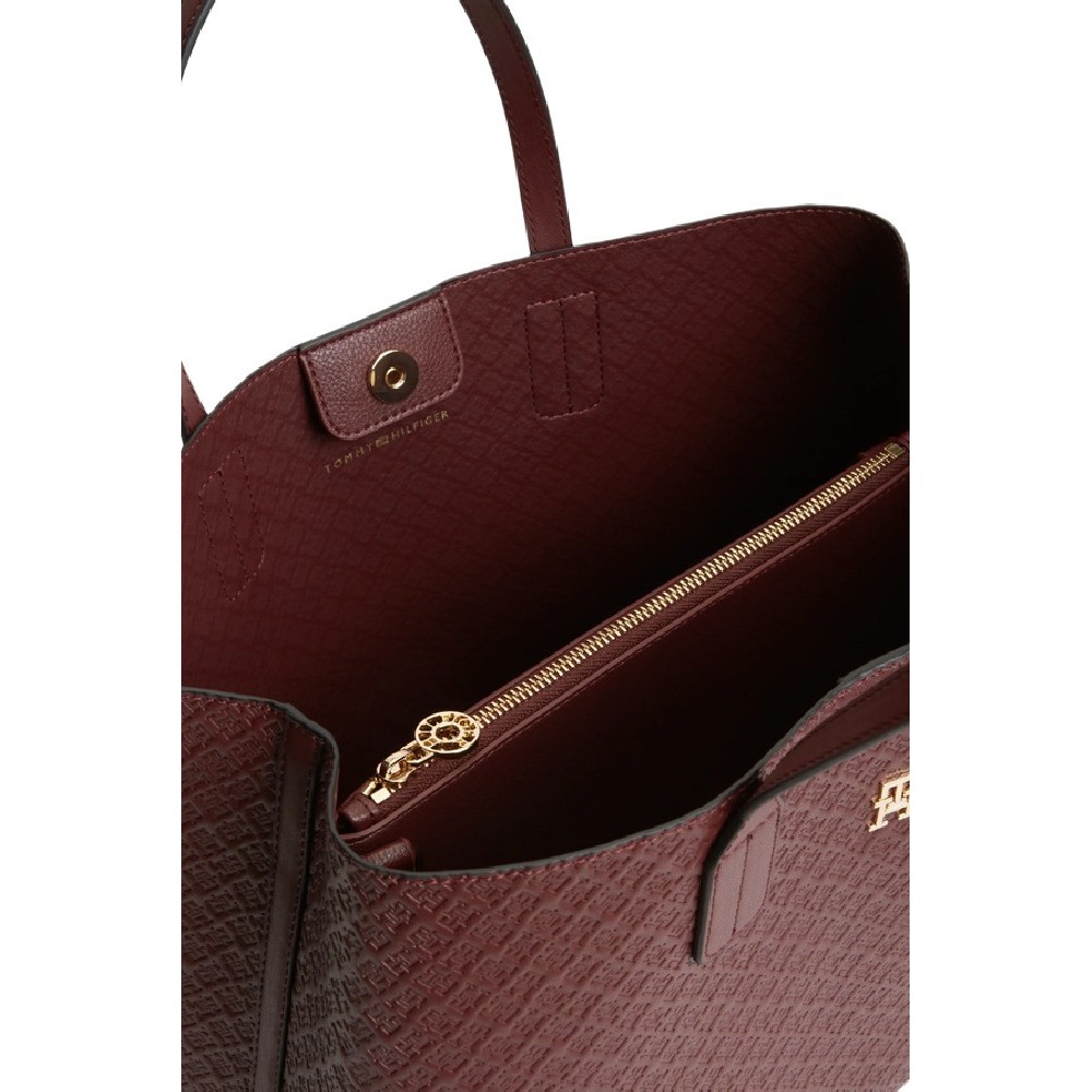 TOMMY HILFIGER ICON SATCHEL MONO ΤΣΑΝΤΑ ΓΥΝΑΙΚΕΙΑ BORDEAUX