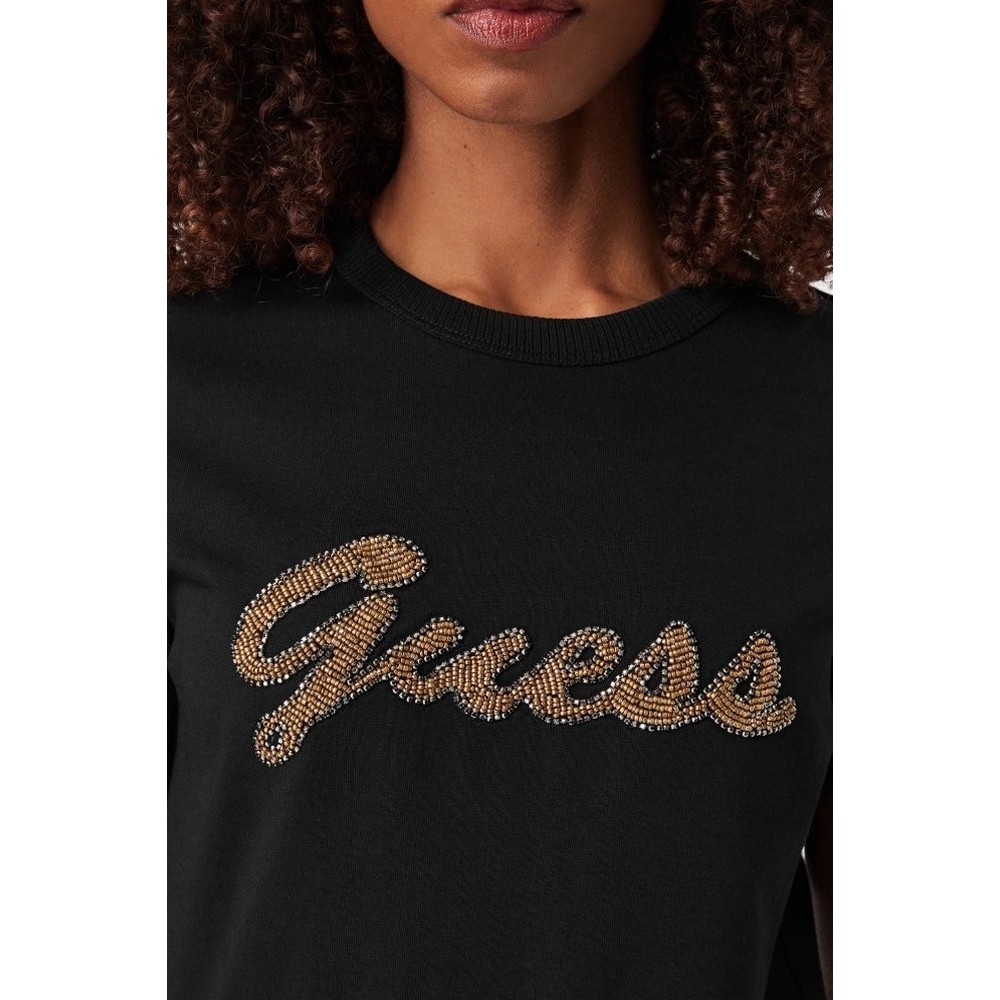 GUESS CN BEADS SCRIPT T-SHIRT ΜΠΛΟΥΖΑ ΓΥΝΑΙΚΕΙΑ BLACK