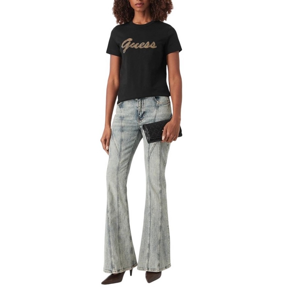 GUESS CN BEADS SCRIPT T-SHIRT ΜΠΛΟΥΖΑ ΓΥΝΑΙΚΕΙΑ BLACK
