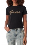 GUESS CN BEADS SCRIPT T-SHIRT ΜΠΛΟΥΖΑ ΓΥΝΑΙΚΕΙΑ BLACK