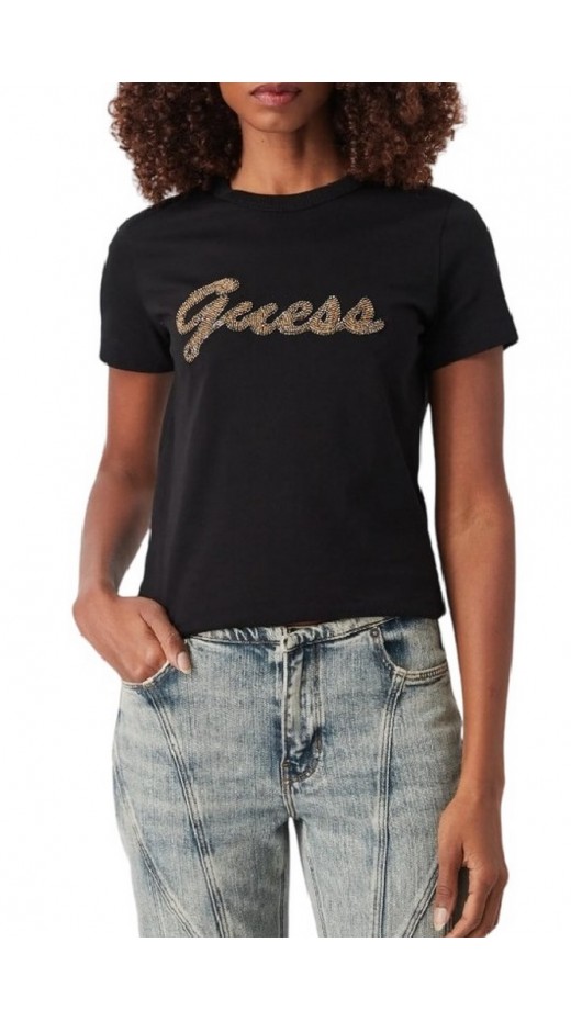 GUESS CN BEADS SCRIPT T-SHIRT ΜΠΛΟΥΖΑ ΓΥΝΑΙΚΕΙΑ BLACK