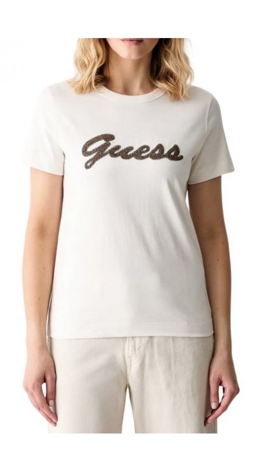 GUESS CN BEADS SCRIPT T-SHIRT ΜΠΛΟΥΖΑ ΓΥΝΑΙΚΕΙΑ OFF WHITE