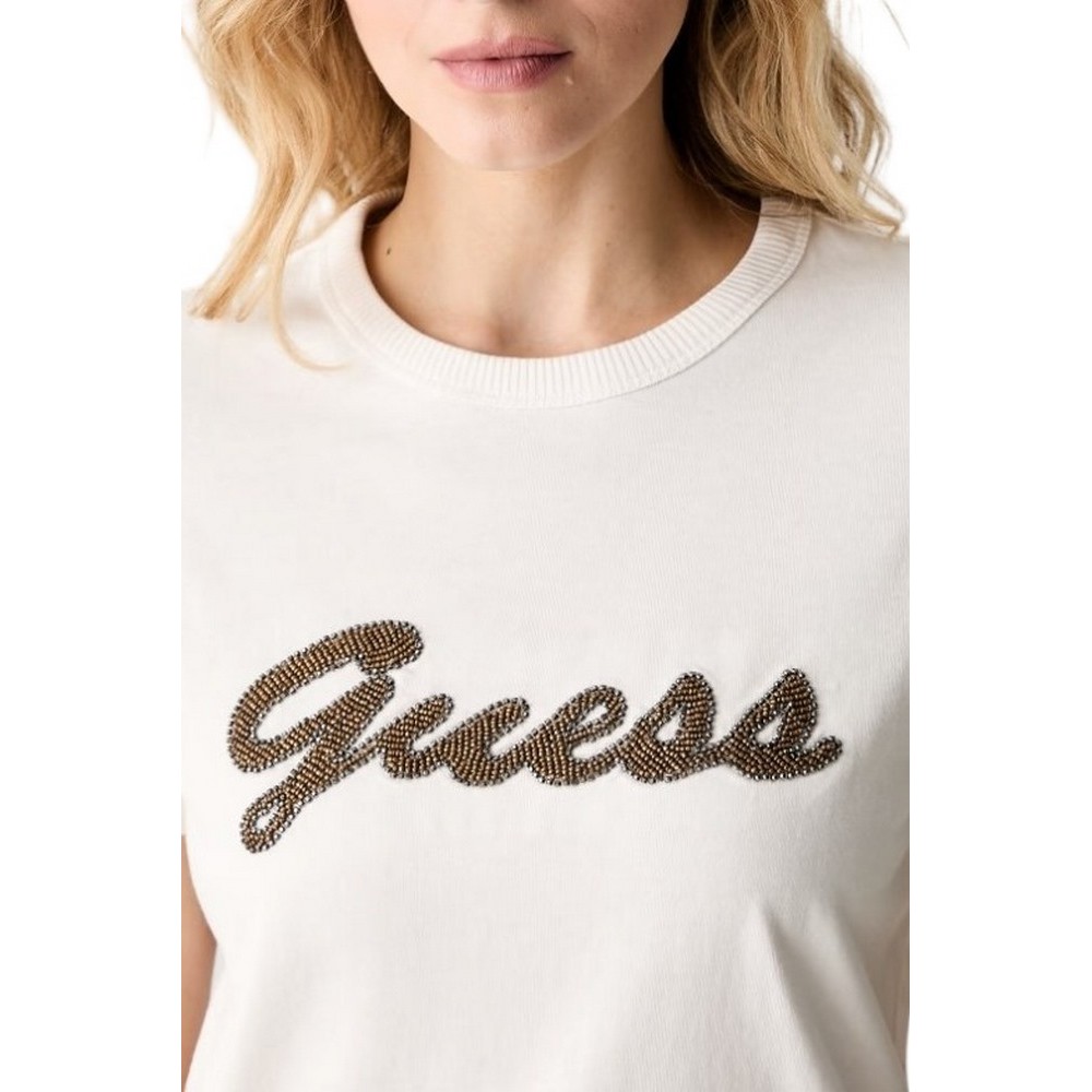 GUESS CN BEADS SCRIPT T-SHIRT ΜΠΛΟΥΖΑ ΓΥΝΑΙΚΕΙΑ OFF WHITE