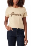 GUESS CN BEADS SCRIPT T-SHIRT ΜΠΛΟΥΖΑ ΓΥΝΑΙΚΕΙΑ BEIGE
