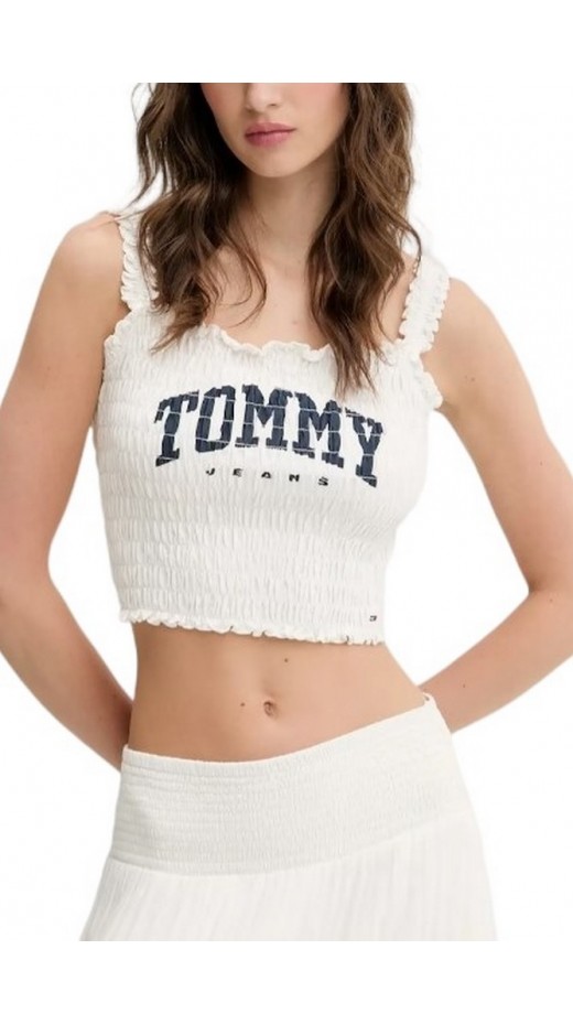 TOMMY JEANS  SMOCK VARSITY BRALETTE ΤΟΠ ΓΥΝΑΙΚΕΙΟ OFF WHITE