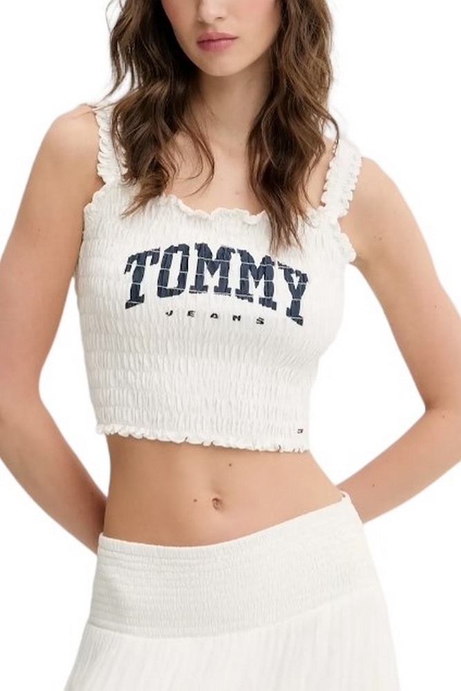 TOMMY JEANS  SMOCK VARSITY BRALETTE ΤΟΠ ΓΥΝΑΙΚΕΙΟ OFF WHITE