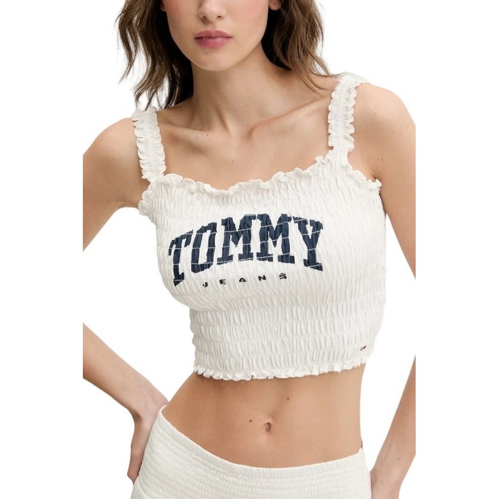 TOMMY JEANS  SMOCK VARSITY BRALETTE ΤΟΠ ΓΥΝΑΙΚΕΙΟ OFF WHITE