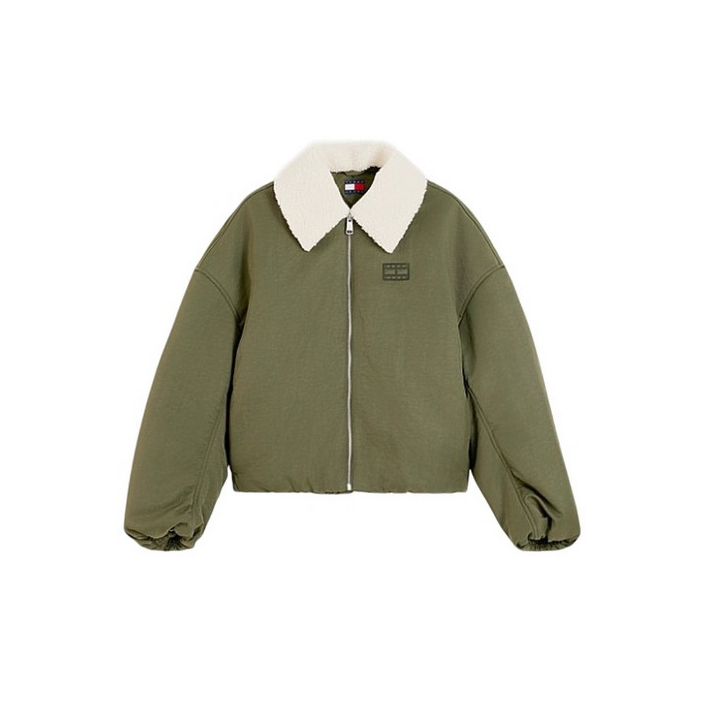 TOMMY JEANS FUR COLLAR UTILITY BOMBER ΜΠΟΥΦΑΝ ΓΥΝΑΙΚΕΙΟ MILITARY GREEN