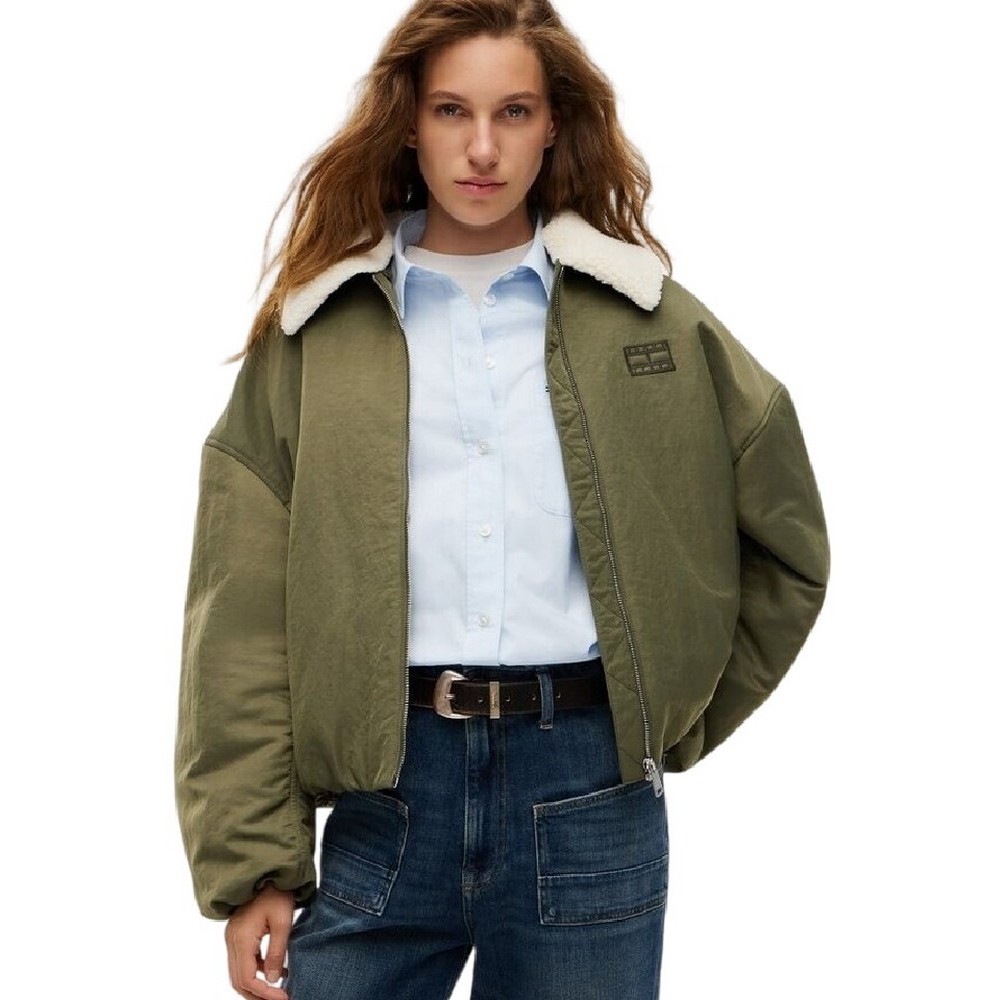 TOMMY JEANS FUR COLLAR UTILITY BOMBER ΜΠΟΥΦΑΝ ΓΥΝΑΙΚΕΙΟ MILITARY GREEN
