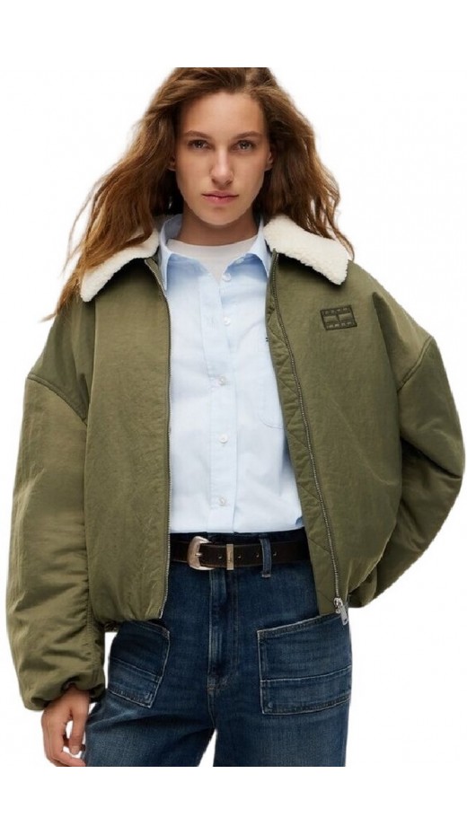 TOMMY JEANS FUR COLLAR UTILITY BOMBER ΜΠΟΥΦΑΝ ΓΥΝΑΙΚΕΙΟ MILITARY GREEN
