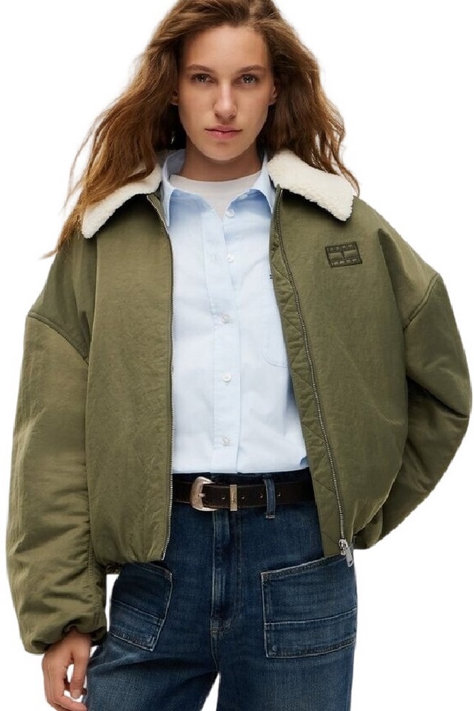 TOMMY JEANS FUR COLLAR UTILITY BOMBER ΜΠΟΥΦΑΝ ΓΥΝΑΙΚΕΙΟ MILITARY GREEN