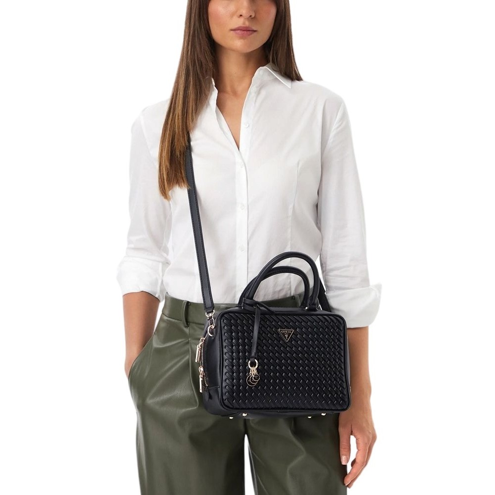 GUESS KORA BOX SATCHEL ΤΣΑΝΤΑ ΓΥΝΑΙΚΕΙΑ BLACK
