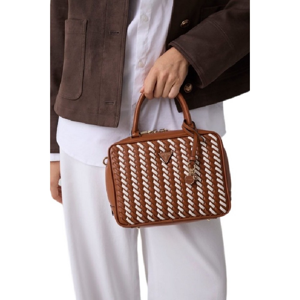 GUESS KORA BOX SATCHEL ΤΣΑΝΤΑ ΓΥΝΑΙΚΕΙΑ CARAMEL