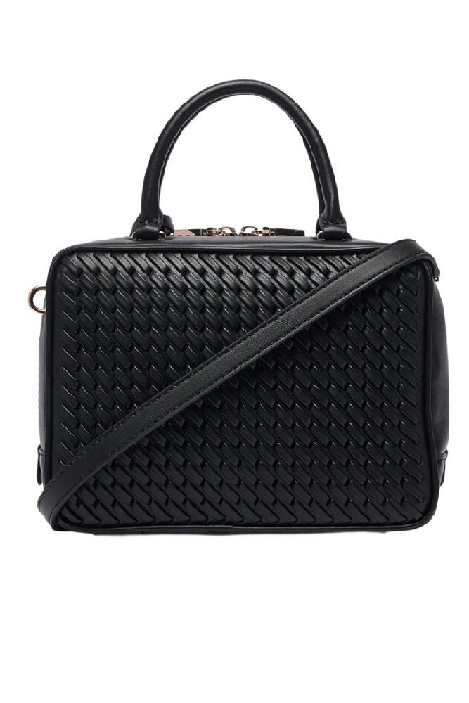GUESS KORA BOX SATCHEL ΤΣΑΝΤΑ ΓΥΝΑΙΚΕΙΑ BLACK