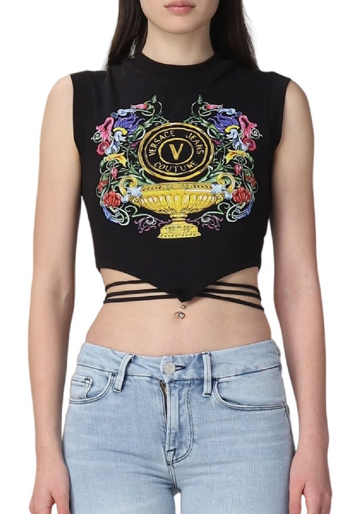 VERSACE JEANS COUTURE V-EMBLEM GARDEN ORGANIC JERSEY STRETCH ΜΠΛΟΥΖΑ ΓΥΝΑΙΚΕΙΑ BLACK
