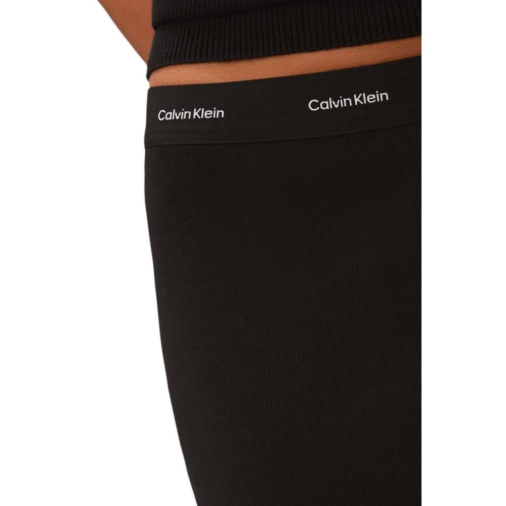 CALVIN KLEIN JEANS 2X2 BABY RIB LOGO MIDI SKIRT ΦΟΥΣΤΑ ΓΥΝΑΙΚΕΙΑ BLACK