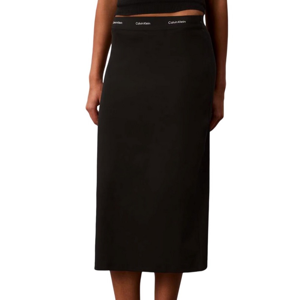 CALVIN KLEIN JEANS 2X2 BABY RIB LOGO MIDI SKIRT ΦΟΥΣΤΑ ΓΥΝΑΙΚΕΙΑ BLACK