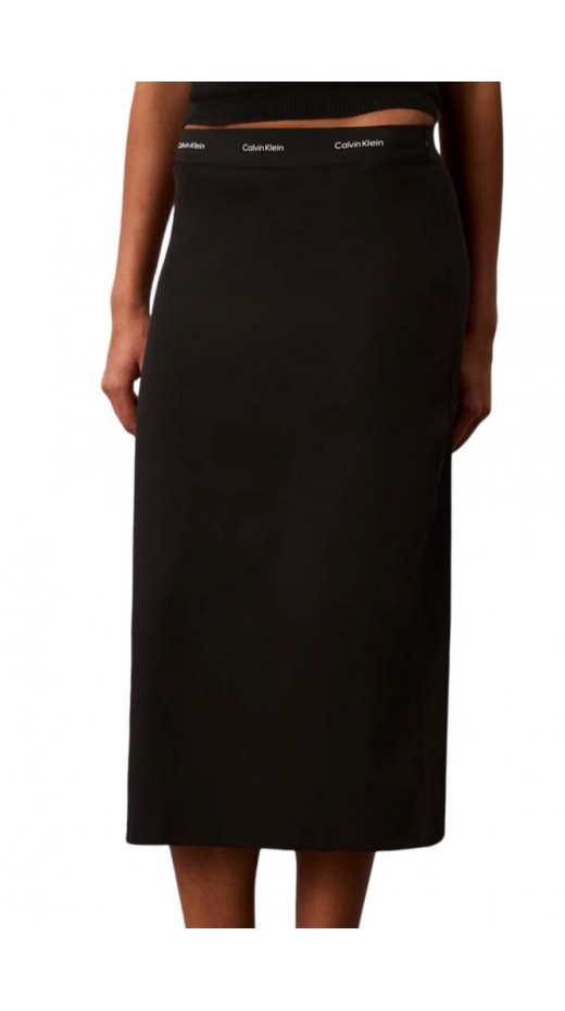 CALVIN KLEIN JEANS 2X2 BABY RIB LOGO MIDI SKIRT ΦΟΥΣΤΑ ΓΥΝΑΙΚΕΙΑ BLACK