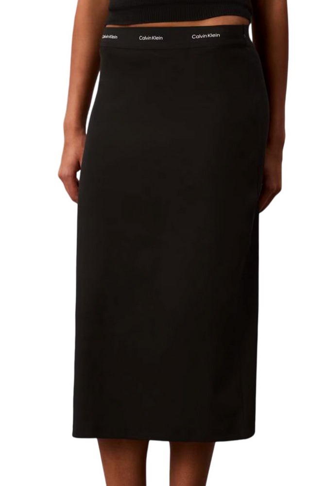 CALVIN KLEIN JEANS 2X2 BABY RIB LOGO MIDI SKIRT ΦΟΥΣΤΑ ΓΥΝΑΙΚΕΙΑ BLACK