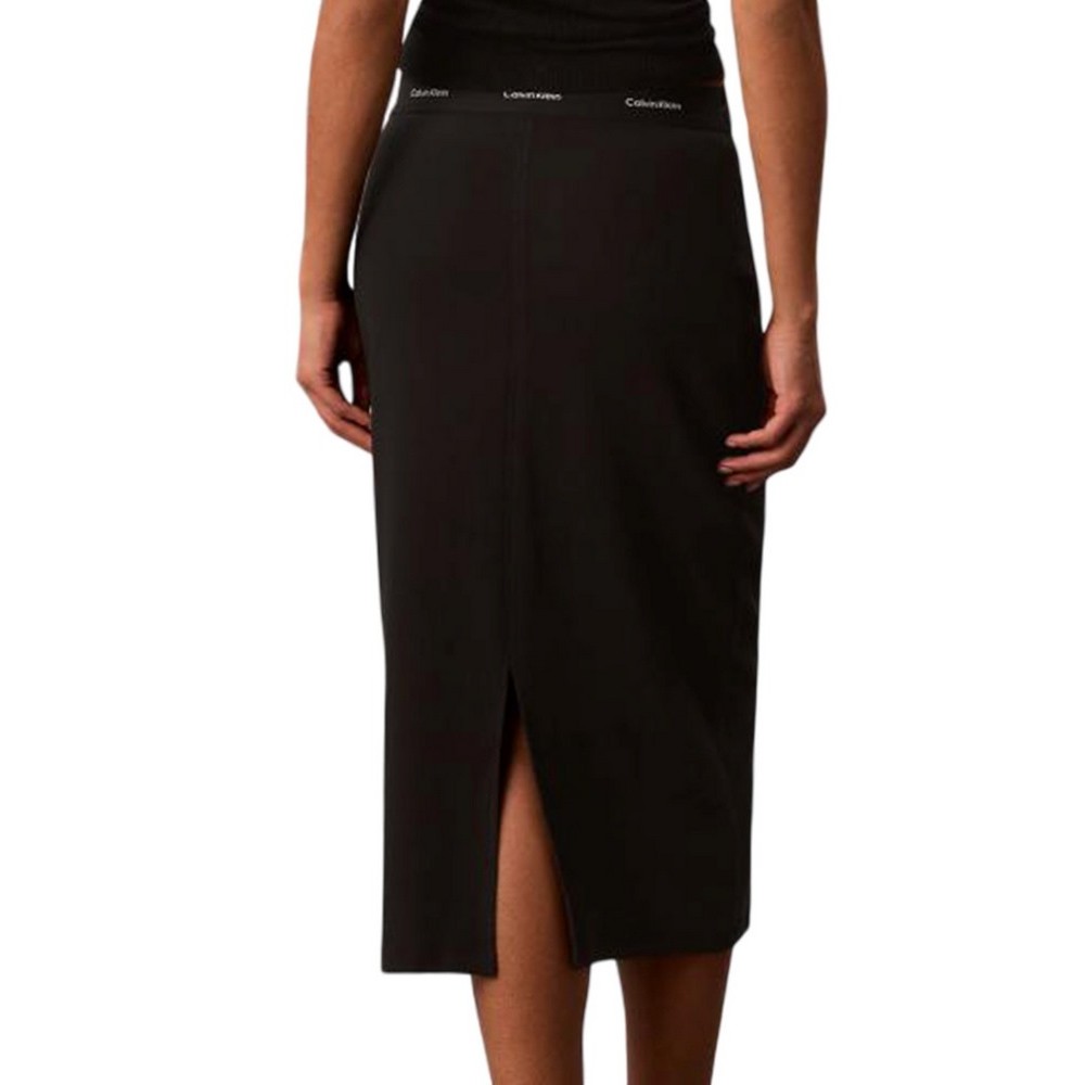 CALVIN KLEIN JEANS 2X2 BABY RIB LOGO MIDI SKIRT ΦΟΥΣΤΑ ΓΥΝΑΙΚΕΙΑ BLACK