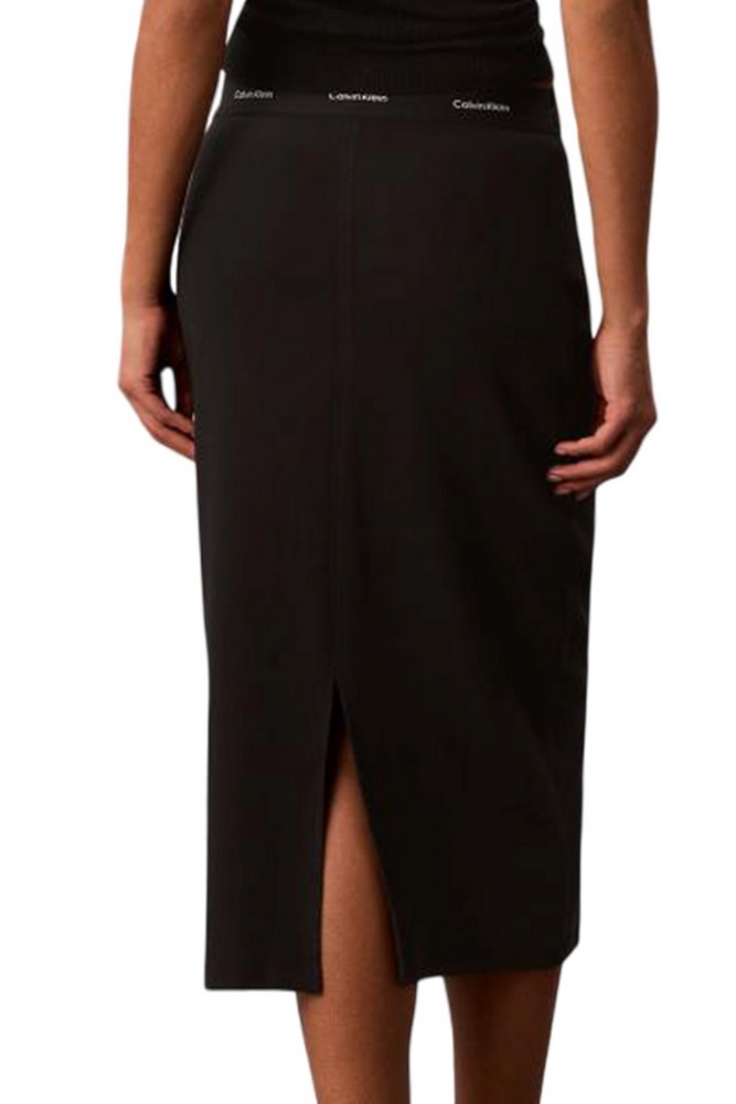 CALVIN KLEIN JEANS 2X2 BABY RIB LOGO MIDI SKIRT ΦΟΥΣΤΑ ΓΥΝΑΙΚΕΙΑ BLACK