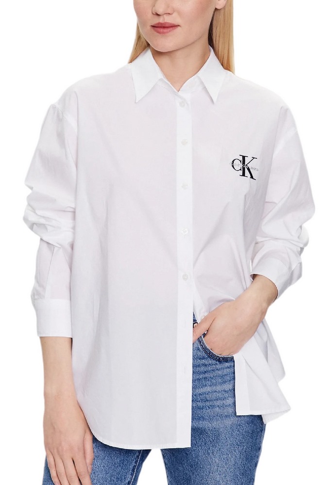 CALVIN KLEIN JEANS MONOLOGO RELAXED SHIRT ΠΟΥΚΑΜΙΣΟ ΓΥΝΑΙΚΕΙΟ WHITE
