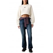 TOMMY JEANS CROP BADGE SWEATER ALPACA ΜΠΛΟΥΖΑ ΠΛΕΚΤΗ ΓΥΝΑΙΚΕΙΑ OFF WHITE