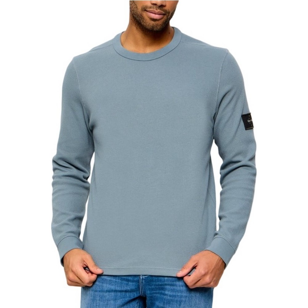 CALVIN KLEIN JEANS WAFFLE BADGE CREWNK TEE ΜΠΛΟΥΖΑ ΜΑΚΡΥΜΑΝΙΚΗ ΑΝΔΡΙΚΗ STEEL GRAY