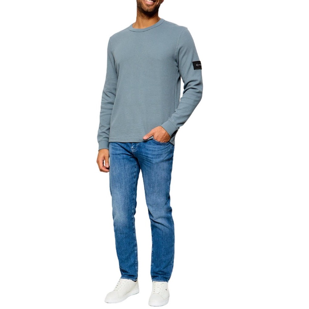 CALVIN KLEIN JEANS WAFFLE BADGE CREWNK TEE ΜΠΛΟΥΖΑ ΜΑΚΡΥΜΑΝΙΚΗ ΑΝΔΡΙΚΗ STEEL GRAY