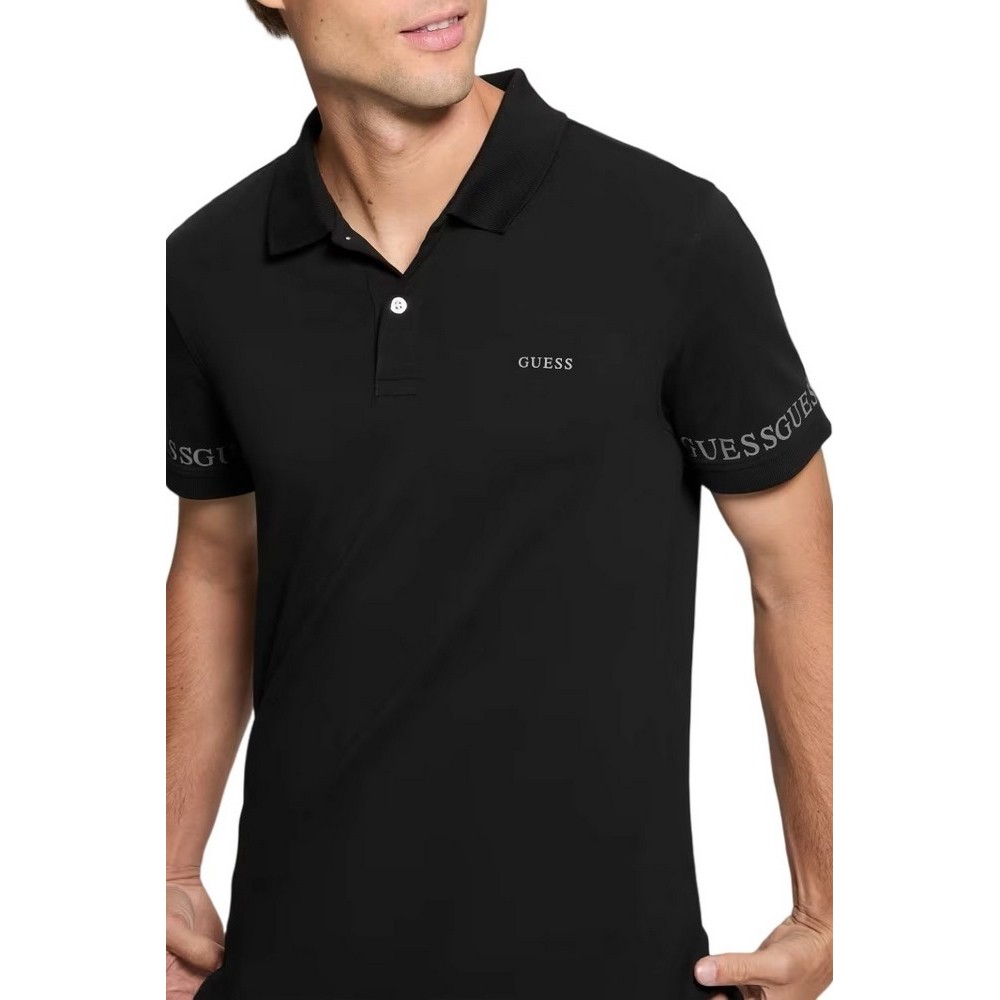 GUESS NOLAN SS T-SHIRT POLO ΜΠΛΟΥΖΑ ΑΝΔΡΙΚΗ BLACK