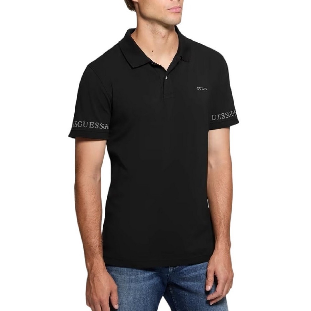 GUESS NOLAN SS T-SHIRT POLO ΜΠΛΟΥΖΑ ΑΝΔΡΙΚΗ BLACK