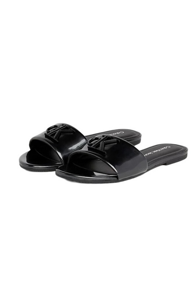 CALVIN KLEIN JEANS FLAT SANDAL SLIDE MG MET ΠΑΝΤΟΦΛΑ ΓΥΝΑΙΚΕΙΑ BLACK