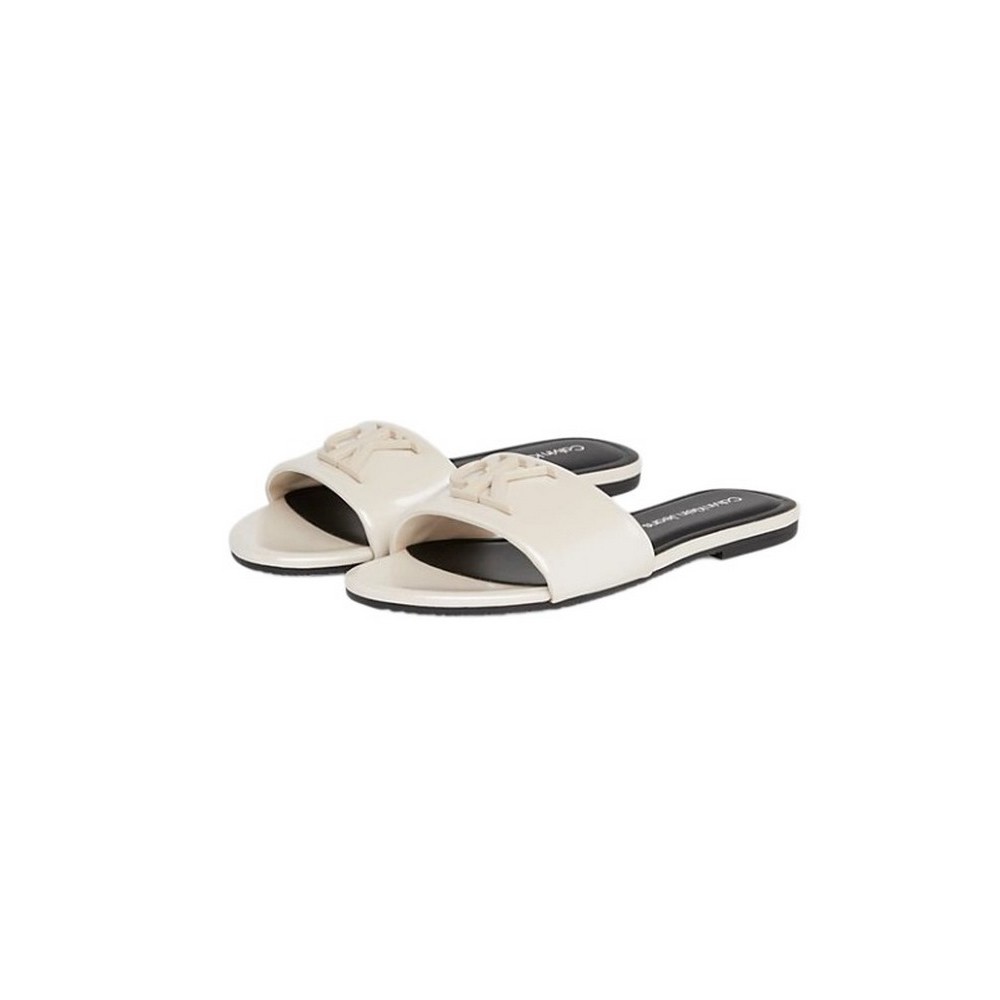 CALVIN KLEIN JEANS FLAT SANDAL SLIDE MG MET ΠΑΝΤΟΦΛΑ ΓΥΝΑΙΚΕΙΑ BRIGHT WHITE