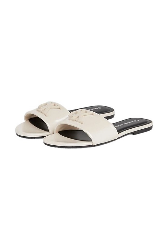 CALVIN KLEIN JEANS FLAT SANDAL SLIDE MG MET ΠΑΝΤΟΦΛΑ ΓΥΝΑΙΚΕΙΑ BRIGHT WHITE