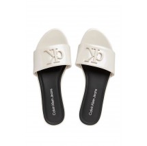 CALVIN KLEIN JEANS FLAT SANDAL SLIDE MG MET ΠΑΝΤΟΦΛΑ ΓΥΝΑΙΚΕΙΑ BRIGHT WHITE