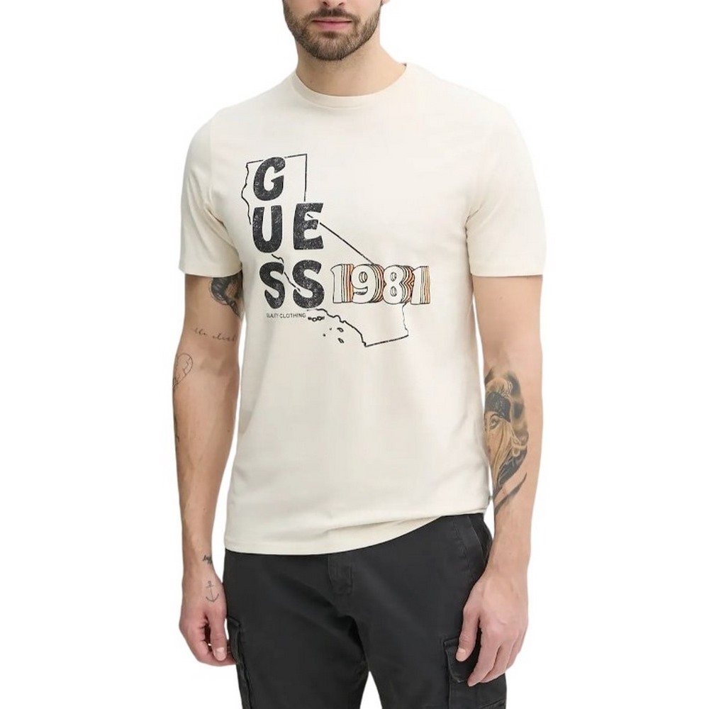 GUESS BSC GUESS STATE TEE T-SHIRT ΜΠΛΟΥΖΑ ΑΝΔΡΙΚΗ ECRU
