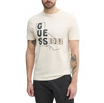 GUESS BSC GUESS STATE TEE T-SHIRT ΜΠΛΟΥΖΑ ΑΝΔΡΙΚΗ ECRU